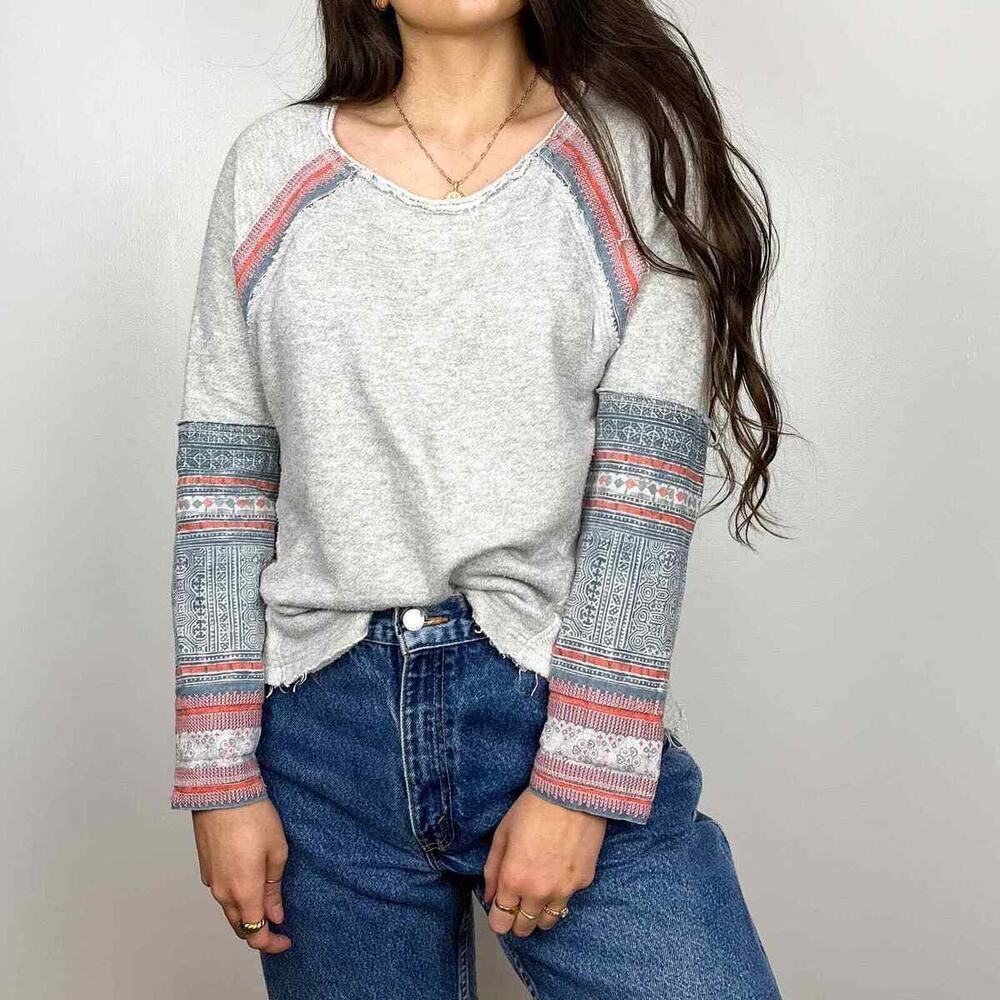 Free People Women's Sweater Distressed Western Aztec Print Pullover Sz Small